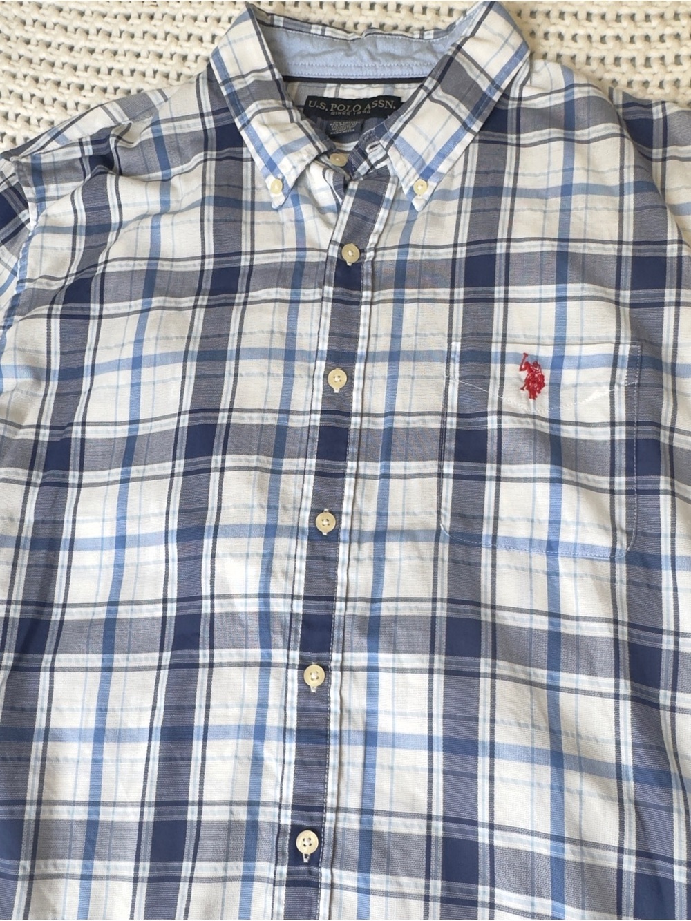 U.S. Polo Assn. Men's Blue Plaid Button-Down Shirt Size XL